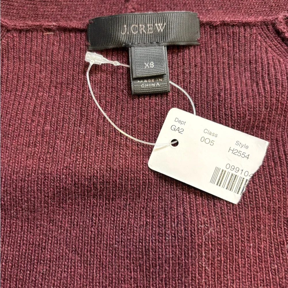 J. Crew‎ Womens Wool Blend Burgundy Bell Sleeve Sweater V Neck XS. New with tags